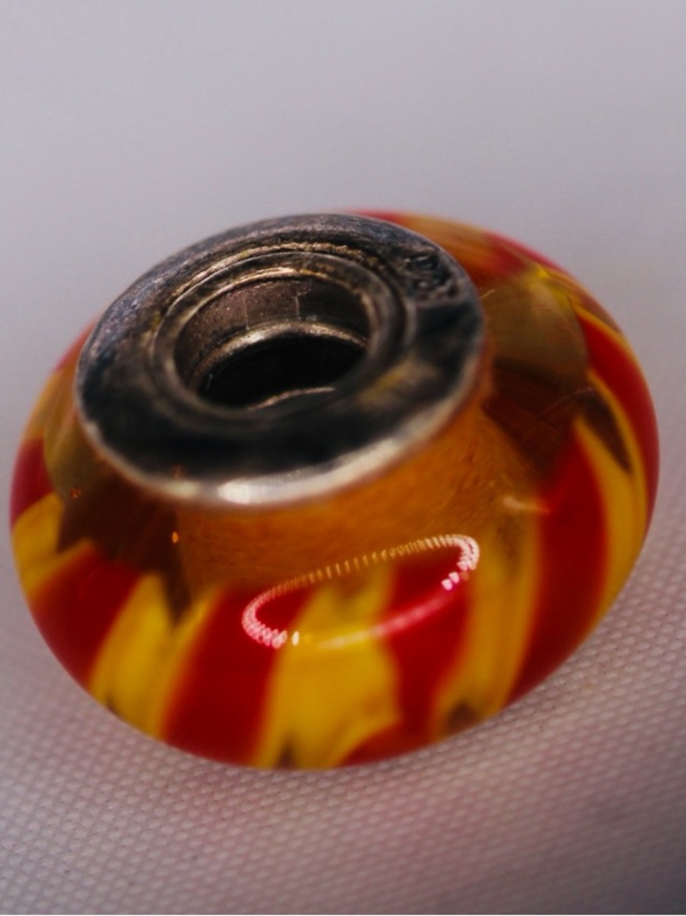 Yellow and red striped Pandora, glass Murano  charm